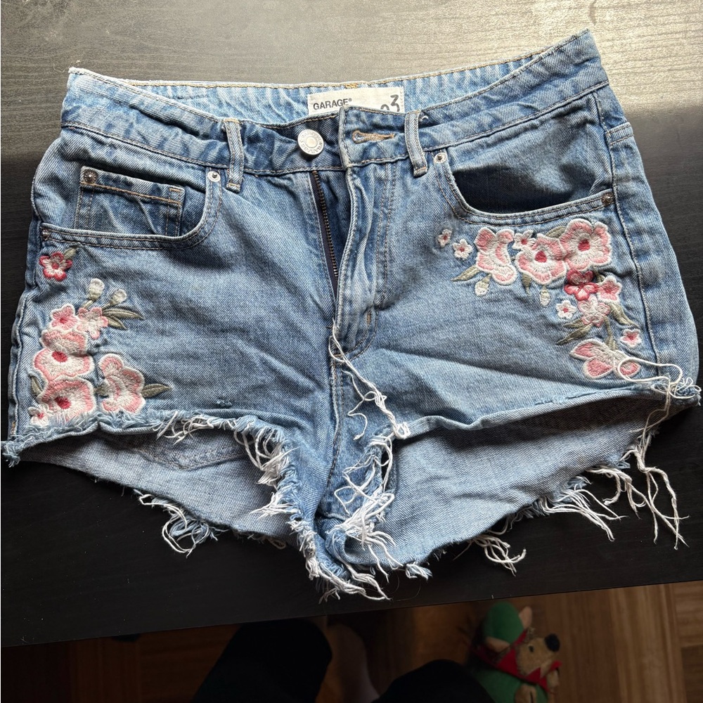 Woman’s Garage Festival Floral Embroidered Denim Shorts